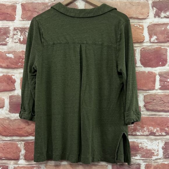 Chicos Shirt Womens Large 2 Green 100% Linen Casual Stretchy Pocketed Shirt - Picture 4 of 9